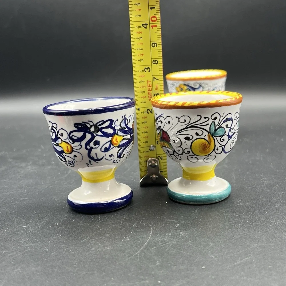 Raffaellesco Hand Painted Egg Cups Italy Deruta Dipinto A Nano Ceramic Set of 3